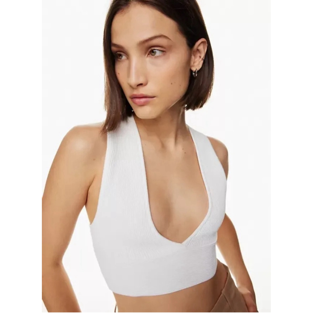 Aritzia Babaton Carlotta White Ribbed Plunge Tank Top Wonen's Size 2XL - Picture 4 of 9